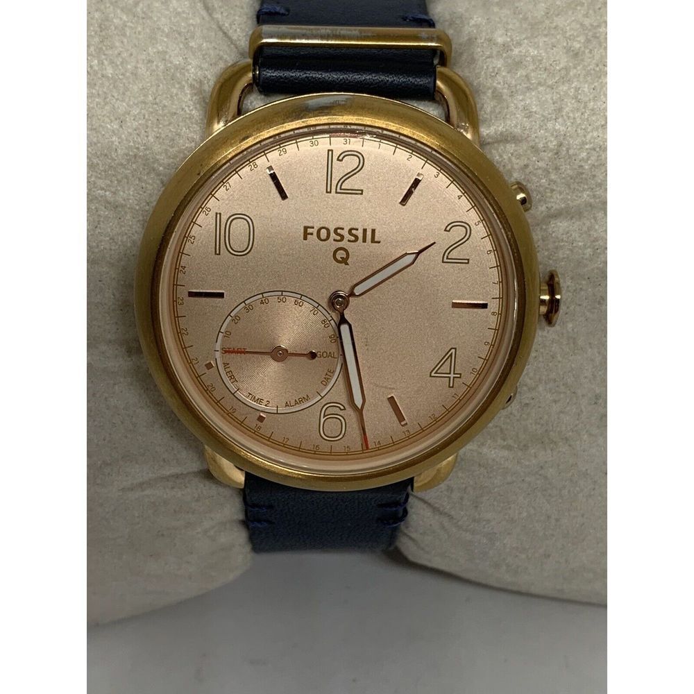 Fossil FTE1128 Unisex Blue Leather Analog Champagne Dial Quartz Watch HK842